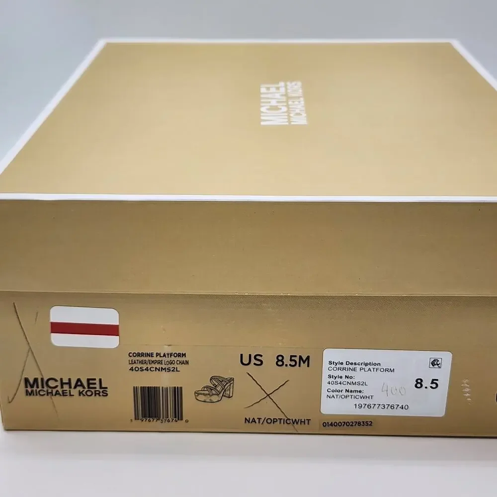 NEW Michael Kors Corrine Platform Leather Chain Sandals White Women's Size 8.5M